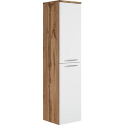Badplaats Badkamerkast Saturnus 35 x 35 x 130 cm - Eiken met Wit - Hangende Kolomkast met Twee Deuren