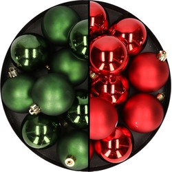 24x stuks kunststof kerstballen mix van rood en donkergroen 6 cm - Kerstbal