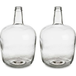 Bloemenvazen 2x stuks - flessen model - glas - transparant - 22 x 39 cm - Vazen