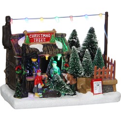 LuVille Kerstdorp Miniatuur Kerstboom Kraam - L18 x B11 x H14 cm