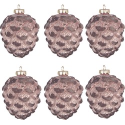 Clayre & Eef Kerstbal Set van 6 Dennenappel Ø 8 cm Roze Glas Kerstdecoratie