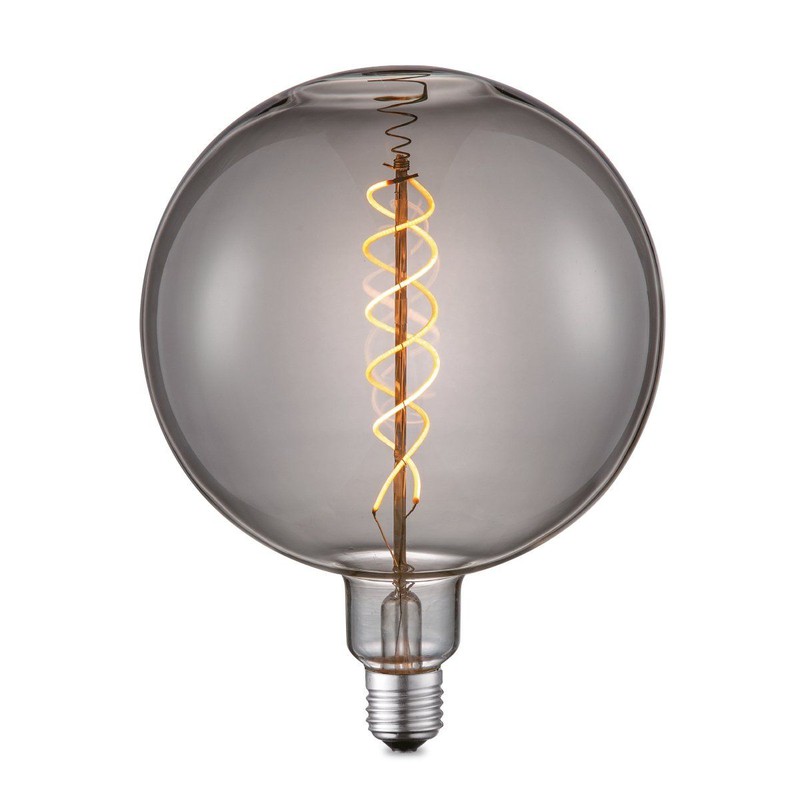 Edison Vintage LED filament lichtbron Globe - Rook - G180 Spiraal - Retro LED lamp - 18/18/23cm - geschikt voor E27 fitting - Dimbaar - 6W 180lm 1800K - warm wit licht - 