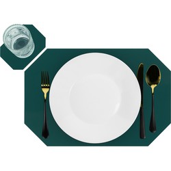 Krumble Placemat achthoekig + onderzetter- PU Leder - Donkergroen