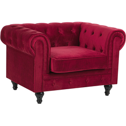 Beliani CHESTERFIELD - Fauteuil-Rood-Fluweel