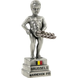 Manneke Pis flesopener/kurkentrekker - wijnflessen openener - zilver - 11 cm - metaal - Kelnersmessen