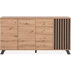 Buffet 3 deuren en 4 laden eikenhouten decor L160 cm - LUBLIN