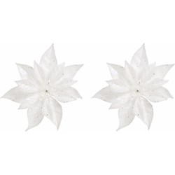 4x Kerstversieringen kerststerren bloemen wit op clip - Kersthangers
