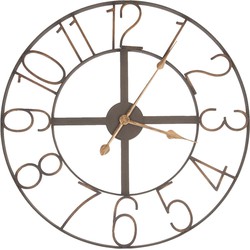 Clayre & Eef Wandklok  Ø 60 cm  Bruin Ijzer Rond Muurklok