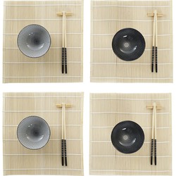 16-delige sushi serveer set aardewerk voor 4 personen zwart/wit - Bordjes