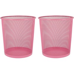 2x stuks kantoor prullenbakken/papiermanden 12 liter roze - Prullenmanden