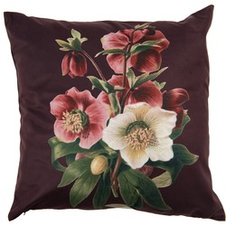 Clayre & Eef Kussenhoes  45x45 cm Bruin Rood Polyester Vierkant Bloemen Sierkussenhoes