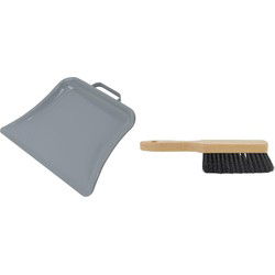 Betra metalen stofblik - houten handveger gemengd haar - 22 x 32 cm - Stoffer en blik