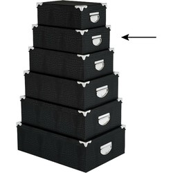 5Five Opbergdoos/box - zwart - L32 x B21,5 x H12 cm - Stevig karton - Crocobox - Opbergbox