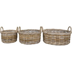 Kuta Baskets  - Basket in kubu, with plastic inside, set of 3