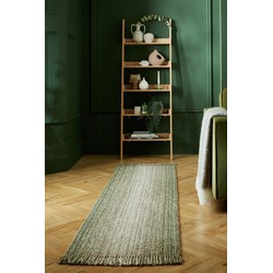 Loper - Jute Ombre Modern Laagpolig - Wol Mix - Handgeweven - Groen 60X230 Cm - 60 X 230 CM