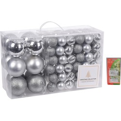 94-Delige kerstboomversiering kunststof kerstballen set zilver incl. 150x ophanghaakjes - Kerstbal