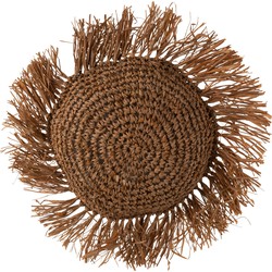 J-line - Kussen Rond Riet Raffia Bruin - 34x34x7cm