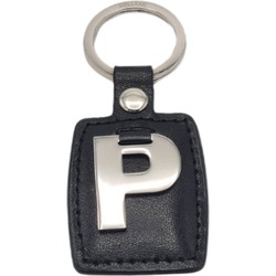 Sleutelhanger - Zilver/Zwart - Letter P - Leer - Metaal