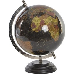 Items Deco Wereldbol/Globe op voet - kunststof - zwart - home decoratie artikel - D20 x H28 cm - Wereldbollen
