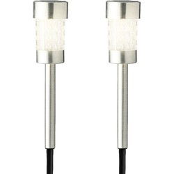 Lumineo Prikspotje - 2x - tuinverlichting - solar - zilverkleurig - 26 cm - Prikspotjes