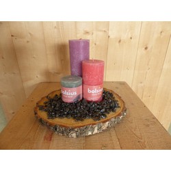 Kerzenset 3-teilig violett, rot und graugrün mit schwarzen Steinen - Warentuin Mix