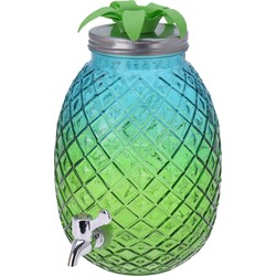 Glazen water/limonade/drank dispenser ananas blauw/groen 4,7 liter - Drankdispensers