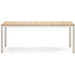 Kave Home - Bona 100% buitentafel in massief teakhout en aluminium met witte afwerking 200 x 100 cm