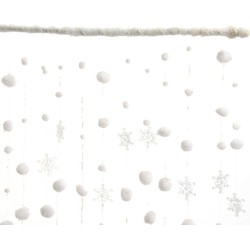 Kerstversiering witte sneeuwbal en sneeuwvlok gordijn 90 x 200 cm - Decoratiesneeuw