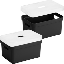 3x stuks opbergboxen/opbergmanden zwart van 13 liter kunststof met transparante deksel - Opbergbox