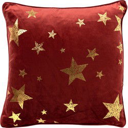 Textino STARS - Kussenhoes 45x45 cm - velvet met gouden sterren - Biking Red - rood - Textino