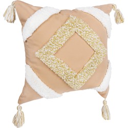 QUVIO Kussenhoes met ruit patroon en franjes, 45 x 45cm - Peach / beige