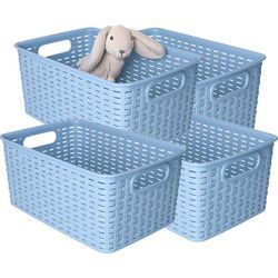 Plasticforte Opbergmand - 4x - Kastmand - rotan kunststof - blauw - 6 Liter - 19 x 29 x 13 cm - Opbergmanden