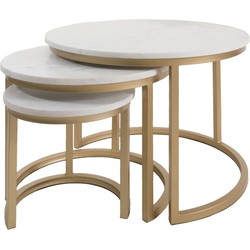 Salontafel Jasmin Marmer - Set van 3 - Wit/Goud