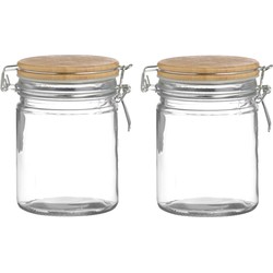 Urban Living Voorraadpot/bewaarpot - 2x - 700 ml - glas - met beugelsluiting - bamboe deksel - Voorraadpot