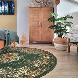 Rond Vintage Vloerkleed Keshan Groen - Polypropyleen - Rond 160 Ø - (M)