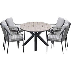 Garden Impressions Stevie tuinset 7-delig taupe - Tulli tuintafel 220x115xH75 cm - light teak vironwood
