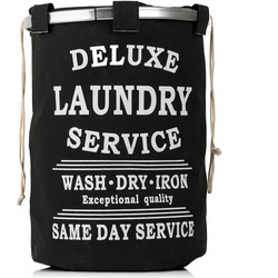Decopatent® Wasmand 50L - Rond - Tekst Deluxe Laundry Service -> Same Day Service- Badkamer - Wasmand afsluitbaar - Waszak - Zwart