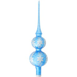 Luxe kerstpieken blauw met glitter ijsbloemen 30 cm - kerstboompieken