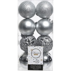 16x Kunststof kerstballen mix zilver 6 cm kerstboom versiering/decoratie - Kerstbal