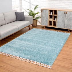 Calidia Hoogpolig Blauw vloerkleed - Effen Uni - 80 X 300 CM