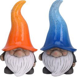 Tuinkabouters - 2x - polystone - 23 cm - gnooms - blauw/oranje - Tuinbeelden