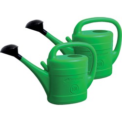 Set van 2x stuks kunststof bloemen/planten gieter met broeskop/sproeikop groen 10 liter - Gieters