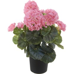 Louis maes Kunstplant - Geranium - roze - in zwarte pot - 35 cm - Kunstplanten