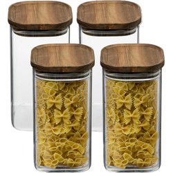5Five Voorraadpot glas met acacia hout - 4x - 1300 ml - luchtdicht - Voorraadpot