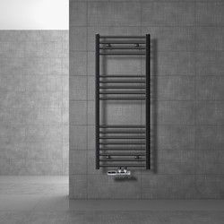 Badkamer radiator middenaansluiting 500x1200 mm antraciet gebogen met muuraansluitset LuxeBath