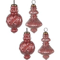 Clayre & Eef Kerstbal Set van 4  Ø 8x15 cm Rood Glas Kerstboomversiering