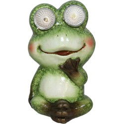 Gerimport Kikker zittend - kunststeen - 13 cm - groen - Solar light - Tuinbeelden
