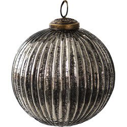 Clayre & Eef Kerstbal  Ø 10 cm Zwart Zilverkleurig Glas Rond Kerstdecoratie