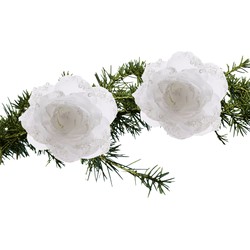 2x stuks kerstboom decoratie bloemen wit 14 cm - Kersthangers
