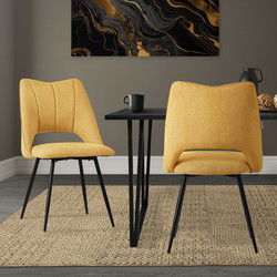 Eetkamerstoel set van 2 mosterdgeel gestoffeerd incl. montagemateriaal Gestoffeerde stoel Keukenstoel ML design